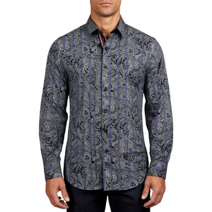 Robert Graham Men's Dress Shirt Size LARGE NWOT. Manticore Black/Gray Paisley